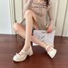 Silver French Mary Jane Shoes Waterproof Table High Heels Thick Heel Light Mouth Bow One-word Buckle Single Shoes Women's Small Leather Shoes