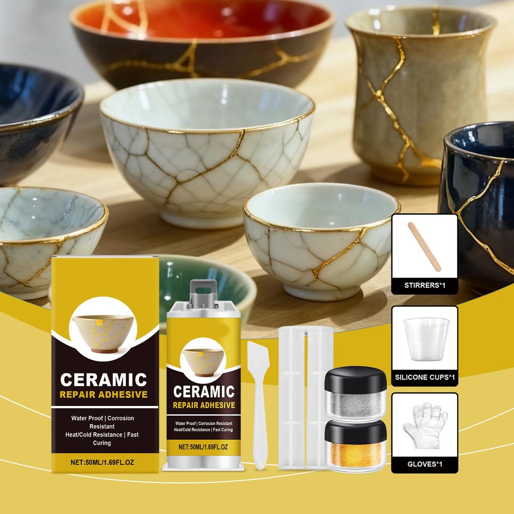 Ceramic Kit Glue For Deep Bonding Of Broken Porcelain And Glass Cracks With Artistic Texture 50ml