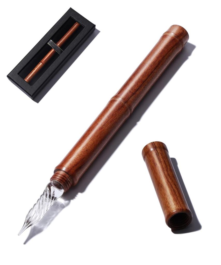 Tegning Glass Fountain Pen, Wood, Pen, High-Quality (Light Brown)