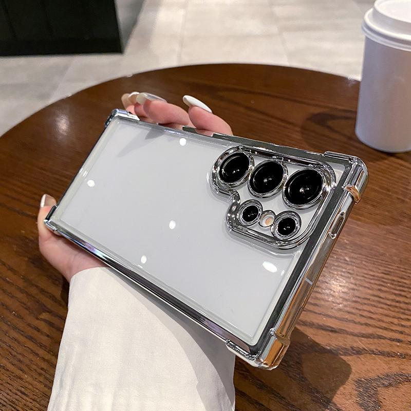 Luxury Plating TPU Four Corner Shockproof Transparent Phone Case For Samsung S24 Ultra S22 S23 Ultra Plus FE Bumper Back Cover