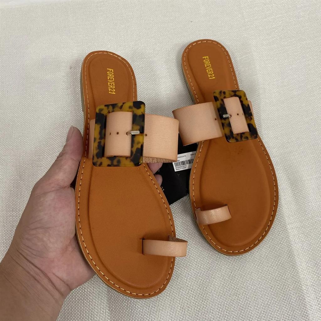 Fashion Women Leather Summer Sandals Shoes Retro Design Thin Straps Open Toe Beach Slides Flat with Plus Size 41 Female Footwear
