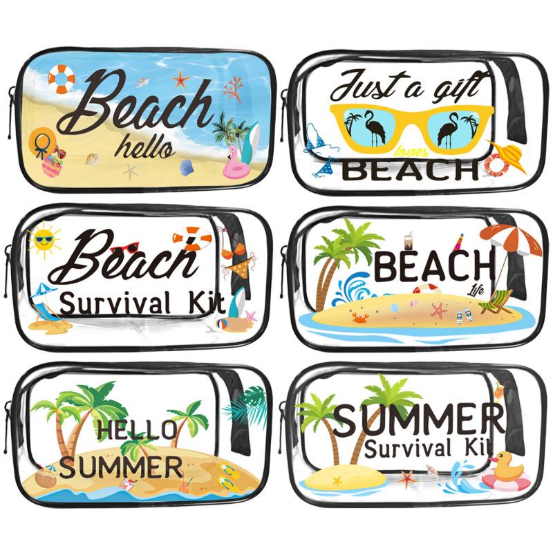 Spacious Cosmetic Bag Transparent Beach Style Portable Makeup Organizer Large Capacity for Travel Use