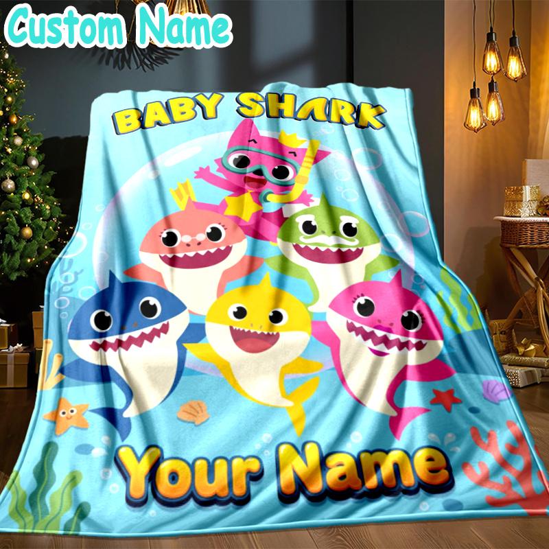 Custom Name Cartoon Shark Throw Blanket - Perfect for Couch, Bed, Office, and outdoor Travel - Ideal Gift for Christmas & Holidays