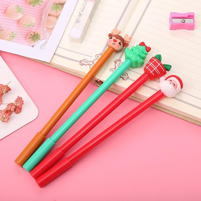 15Pcs Back To School Season Cute Santa Claus Decorative Christmas Pen, Trendy Student Stationery with Adorable Santa Topper, Smooth Writing Daily Use