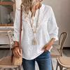 Damen Boho V-Ausschnitt Lochstickerei 3/4 Ärmel Bluse Locker Lässig Urlaubs Oberteil