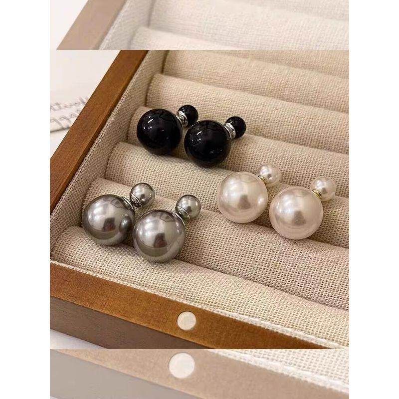 

Один стиль для двойного ношения Черные серые женские классные серьги-пусеты с жемчугом A175 size double-sided Pearl black + Gray]