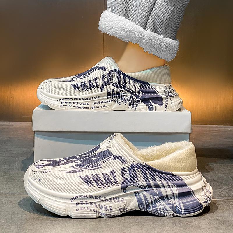 

Модные Зимние Хлопковые Тапочки для Мужчин Размер 45 Повседневная Обувь из ЭВА Уличные Теплые Плюшевые Нескользящие на Платформе Водонепроницаемые Молодежные Модные Ботинки 44-45