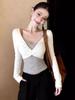 Women's Spring Striped Long-Sleeve Top with Twisted Knot Design - Slim-Fit and Flattering Two-Piece Look