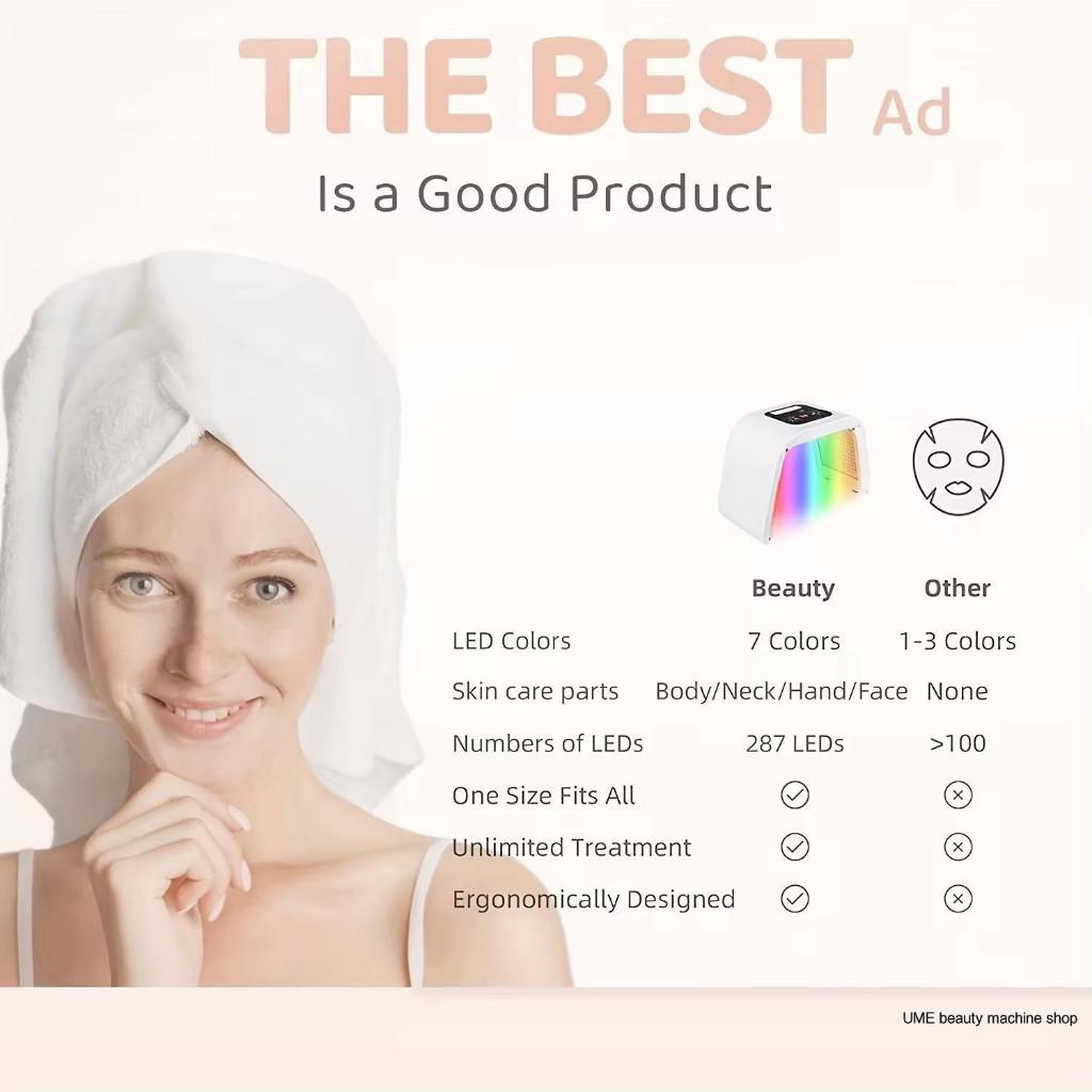 PDT 7 Color LED Photon Therapy Facial PDT LED Light Therapy Whitening and Rejuvenation Beauty Machine Photon Skin Rejuvenation and Acne Removal
