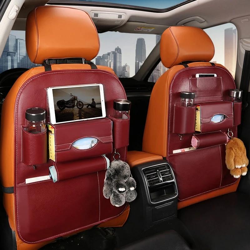

Car Seat Back Storage Bag Multilayer Large Capacity No Install Hanging Bag Car Organizer Interior Accessories Partition Design бордовий