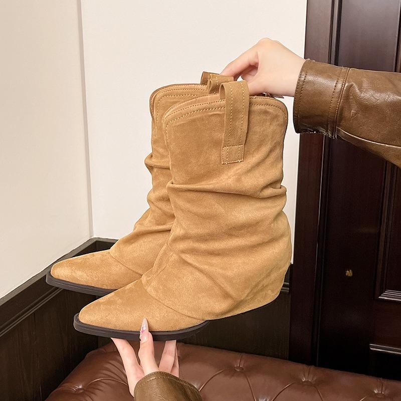 Fashion Fashion Boots Autumn and Winter New Pointed Toe Suede Sleeve Non-slip Wear-resistant Block Heel Boots