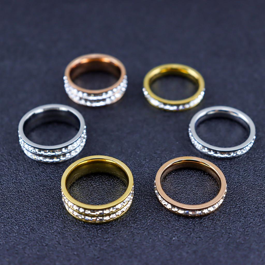 Inel de cuplu cu diamante pătrate cu zirconiu din oțel din titan, bijuterii din aur real personalizate din oțel inoxidabil