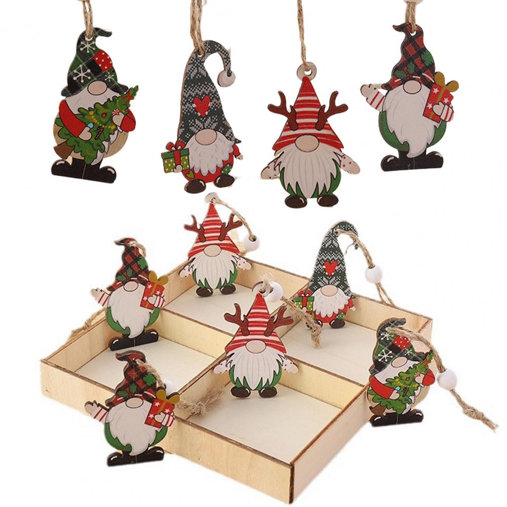 Holiday Charm Ornaments Christmas Gnome Shapes Christmas Wooden Ornaments Set Gnome Gingerbread Man Decorations for Xmas Tree