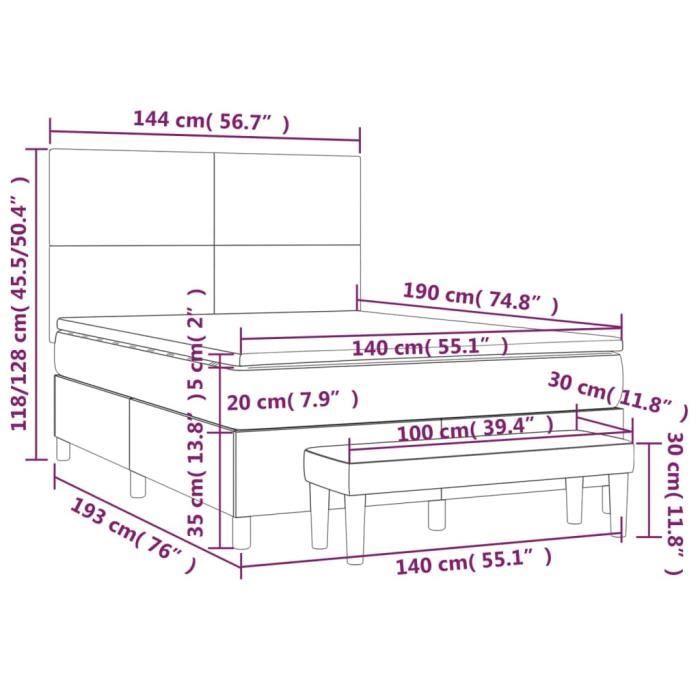 3137722 vidaXL Lit à sommier tapissier et matelas Vert foncé 140x190cm Velours