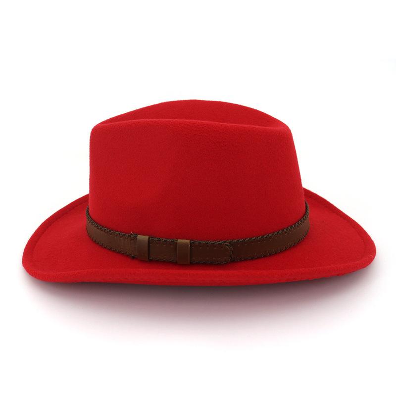 QBHAT Wide Brim Wool Felt Cowboy Fedora Hats with Dark Brown Leather Band Women Men Classic Party Formal Cap Hat Wholesale