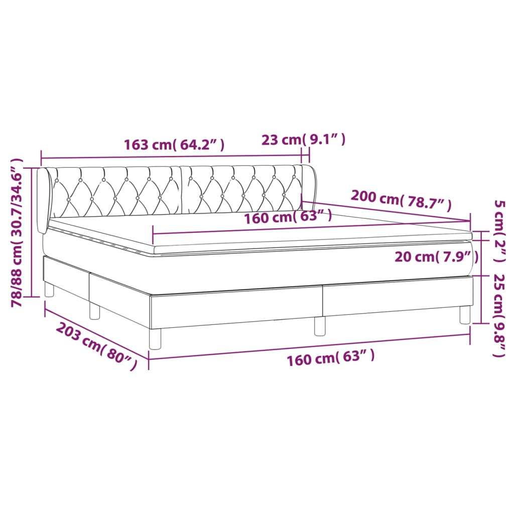 Box Spring Bed with Mattress Light Grey 160x200 cm Fabric