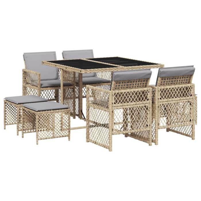 VidaXL Garden Dining Set and Cushions 9 Pcs Beige Poly Rattan, Outdoor Dining Set, Dining Furniture of 3210780