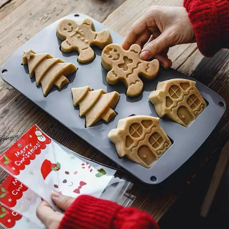 Christmas Baking Mold Set Food - Safe Silicone Gingerbread Man Tree House Mold Easy Demolding For Make Xmas Cookies