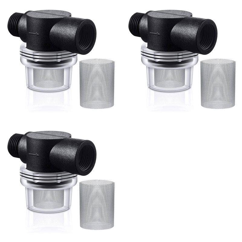 

3X Water Pump Strainer Filter Set Include Twist On Pipe Strainer And Extra 50 Mesh Filter Screen, 1/2 Filter чорний