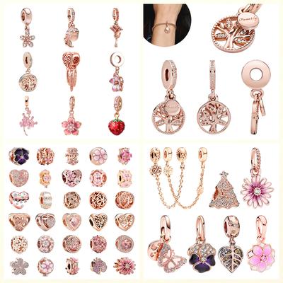 Charm Bead Charms Do It Yourself Women Jewellery Gift Sparkling Rose Gold Plated Flowers Hearts Family Tree Daisy Flower Bead Charms Compatible With