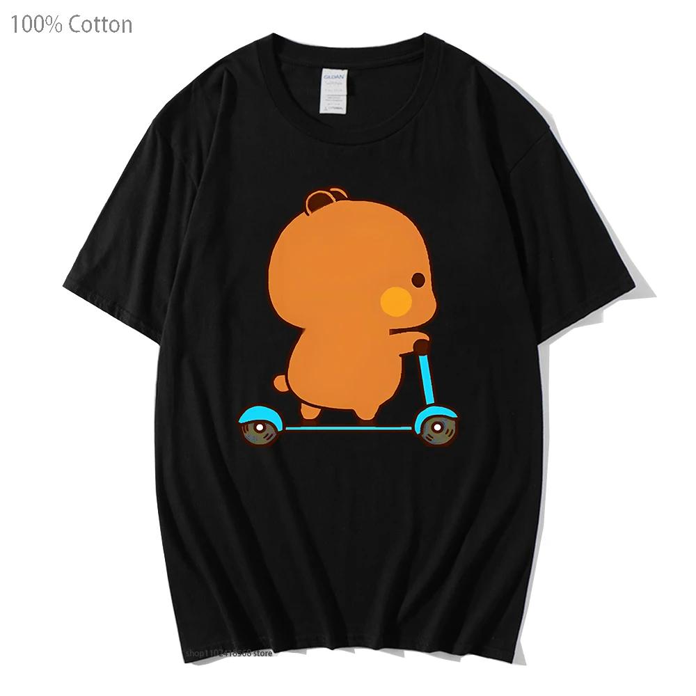 Cute Couple Shirt Cute Bubu and Dudu Are Playing Scooter Together Graphic T-Shirts Men's Clothes Panda Bear Cotton Top