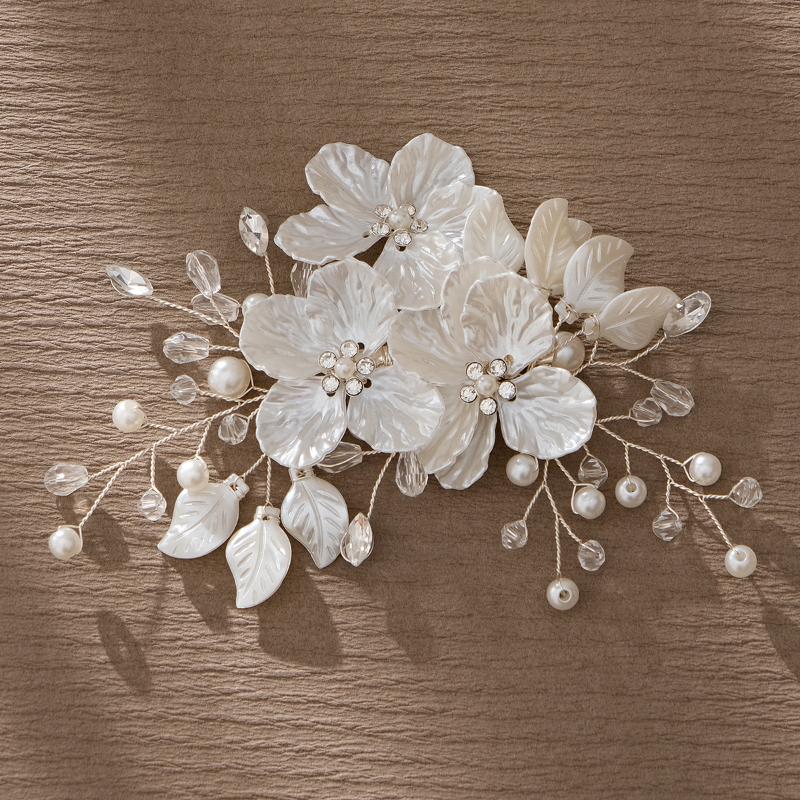 1Pcs Handmade White Brides Headdress New Crystal Pearl Flower Bridal Headwear Elegant Luxury Wedding Hairpin For Women