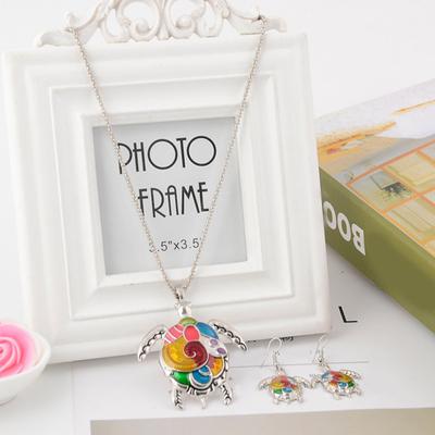 Mode Frauen Emaille Schildkröte Anhänger Kette Halskette Haken Ohrringe Schmuck-Set