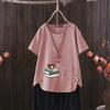 Summer Garden Party Linen Shirt, Women's Vintage Graphic Tee, Floral Print Crew Neck, S-4XL
