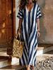 Summer new European and American style striped V-neck loose holiday style long dress women's fashion casual beach
