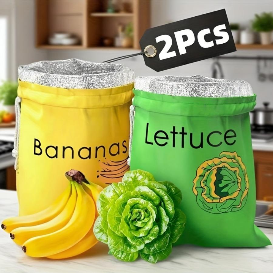 2pcs Banana and Lettuce Fresh-Keeping Bags, Triple-Layer Aluminum Foil Lining with Drawstring Design, Suitable for Refrigerator