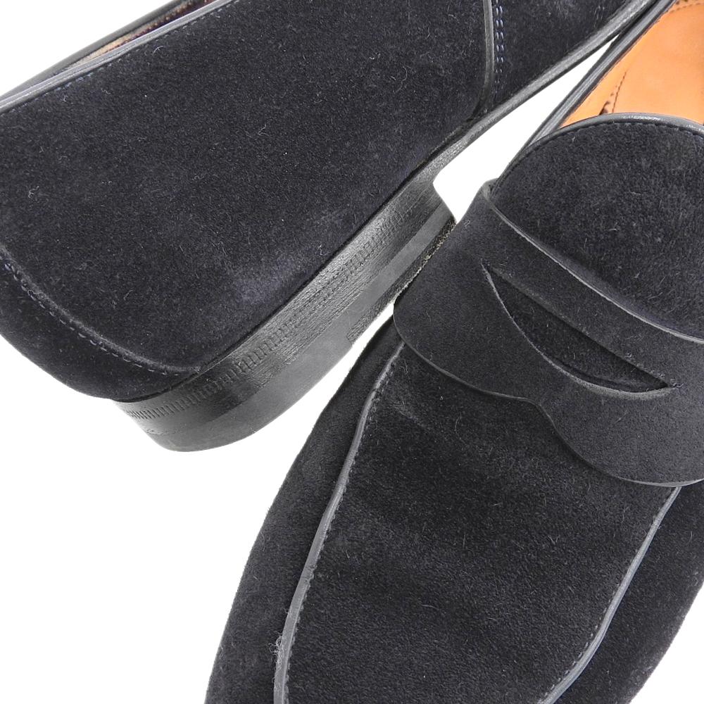 SANTONI Men's Penny Loafer Shoes, Suede, Black, Size 5, 16033 shoes 5 blackUsed