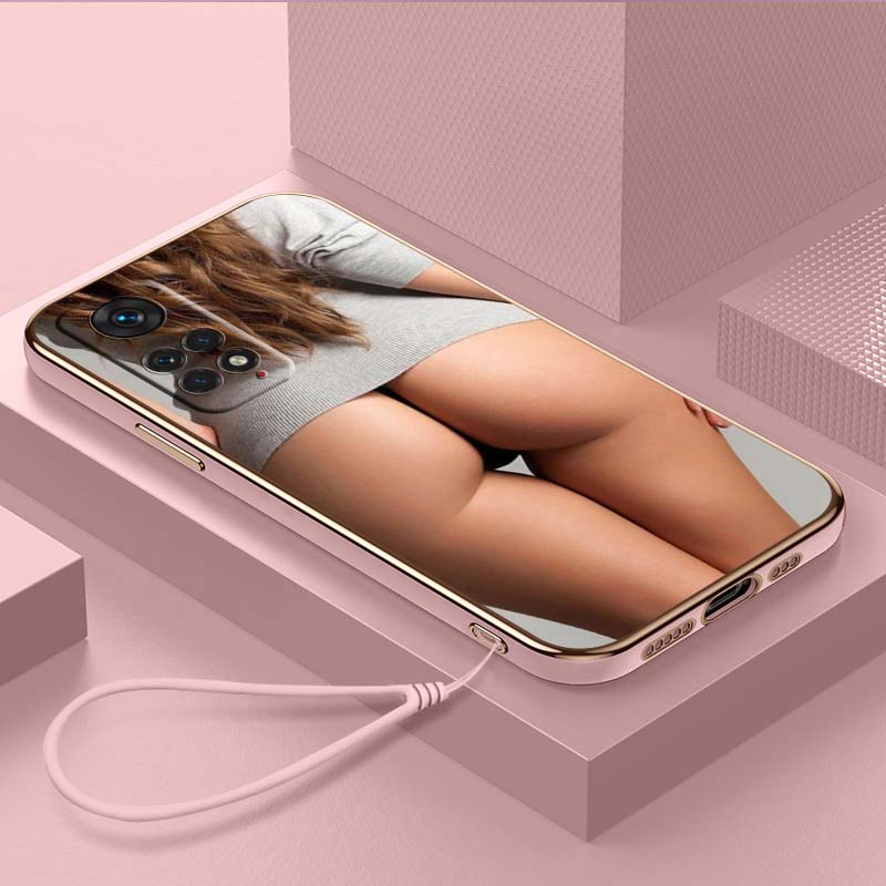 Luksusowe, platerowane etui na telefon TPU ze smyczą do etui Xiaomi Poco F4 F5 M4 M5 X3 X4 X5 13T Redmi Note 10S 11S 10C 13C A27 Girl design Cover