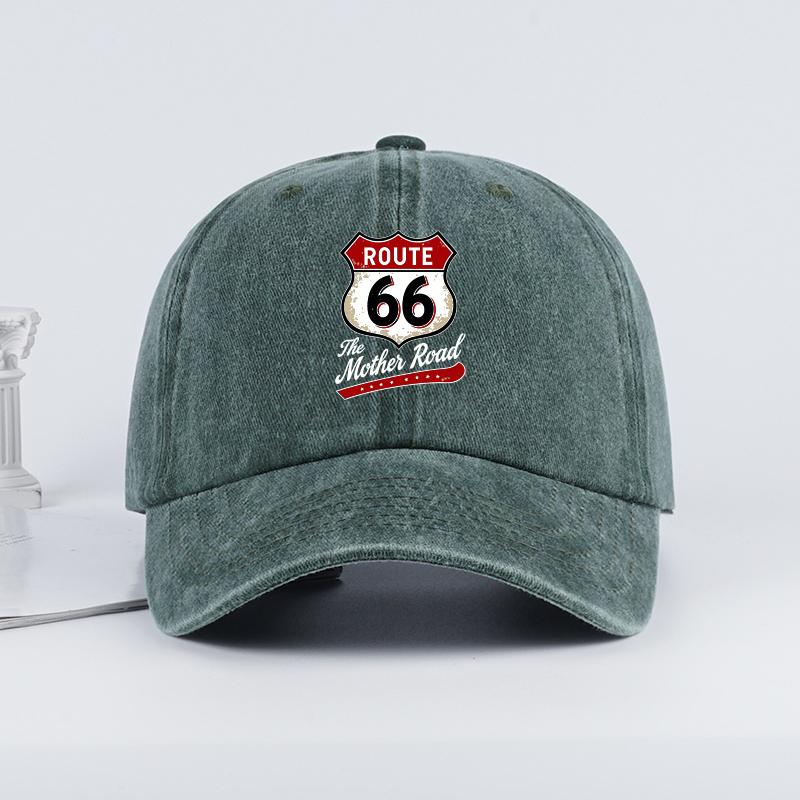 Vintage Route 66  The Mother Road  Print Washed Baseball Cap Adjustable Unisex Biker Travel Sun Hat армия зеленый