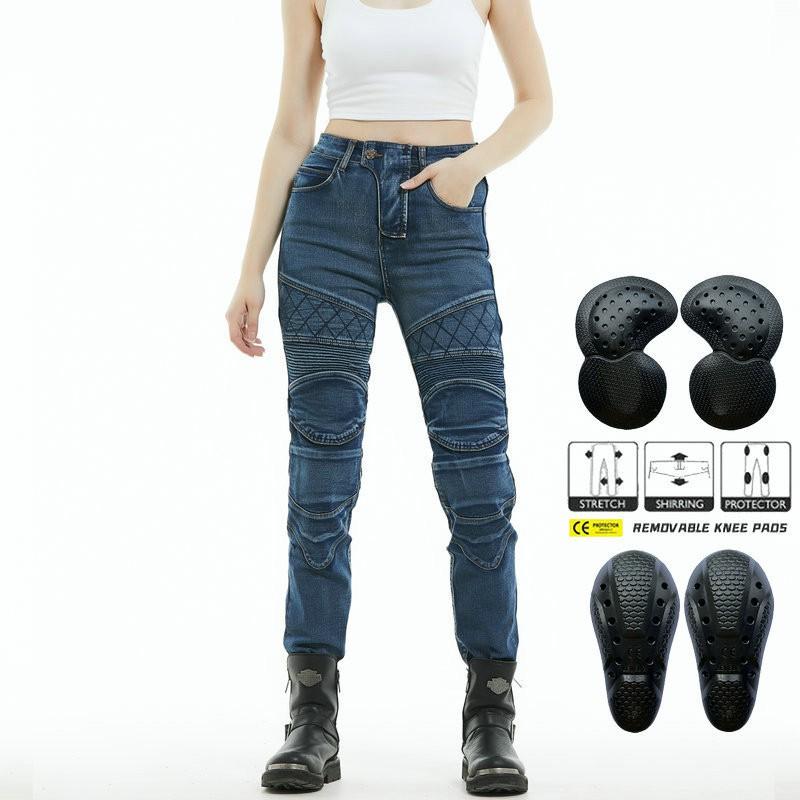 Womens Motorcycle Riding Jeans With Kevlar Reinforcement Silicone Padding Safety Durability