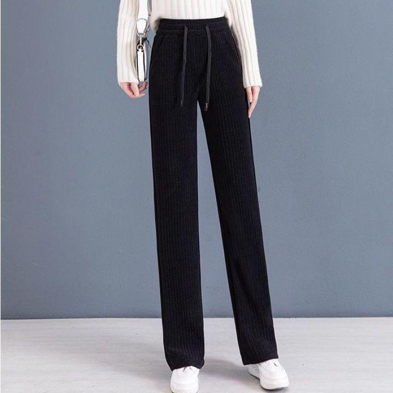 Chenille Draping Fleece-Lined High Waist Slimming Straight-Leg Pants for Women - Autumn/Winter 2024 Collection.