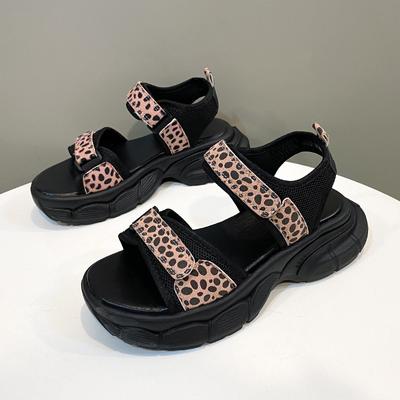 Fashion Leopard Hook Loop Platform Sandals Women Mesh Knitting Thick Bottom Sandals Woman Summer Wedges Non-Slip Sports Sandalias Mujer