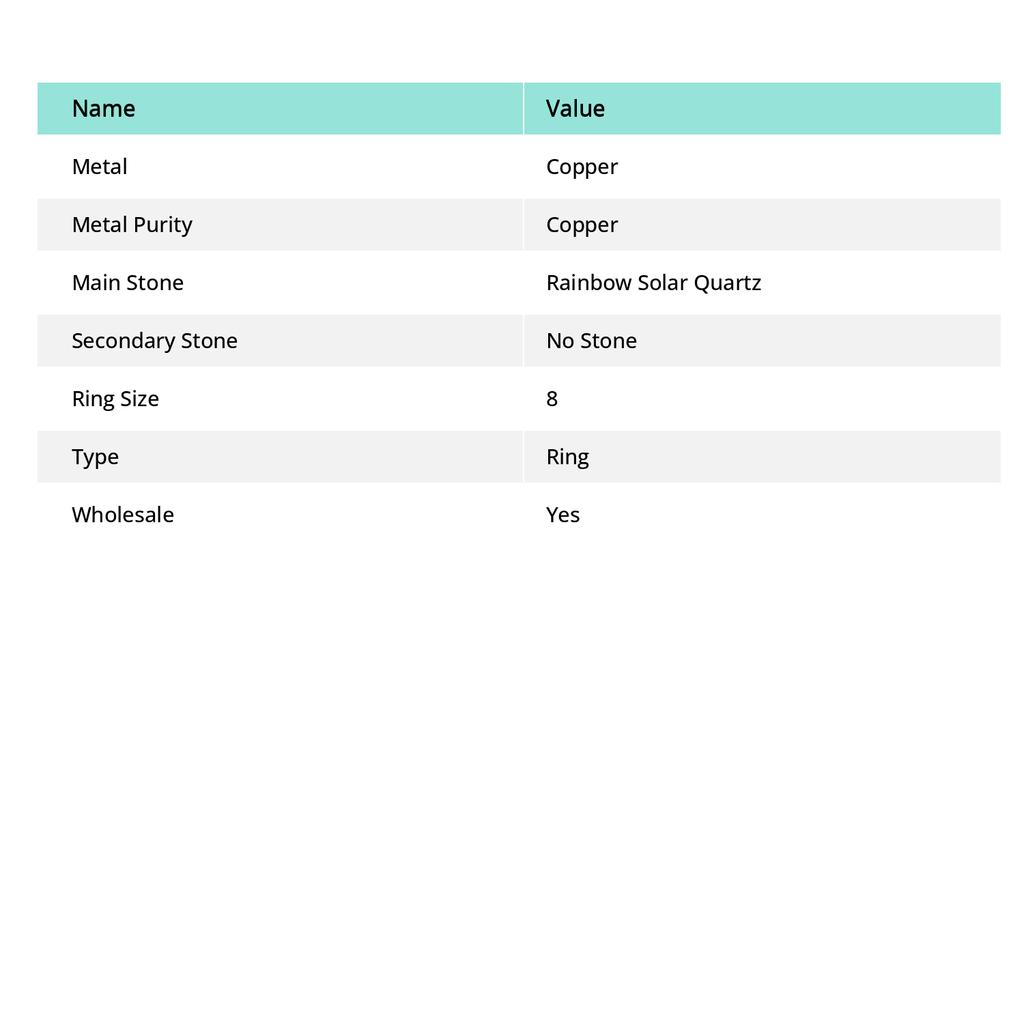 Rainbow Solar Quartz Gemstone Copper Jewelry Ring Size 8 o4R48