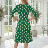Casual Mid-Length Dress with Round Neck and Three-Quarter Sleeves Featuring Beer Glass Print Suitable for Everyday Wear and Events