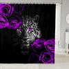 Cheetah Print Shower Curtain, African Leopard Animal Design, Red Floral Black Waterproof Panel With Hooks