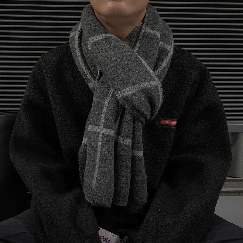 Pánská zimní šála Narozeninový dárek pro přítele Studenta Vlněná Korejský styl Všestranná Pletená Hřejivá Pár Nákrčník