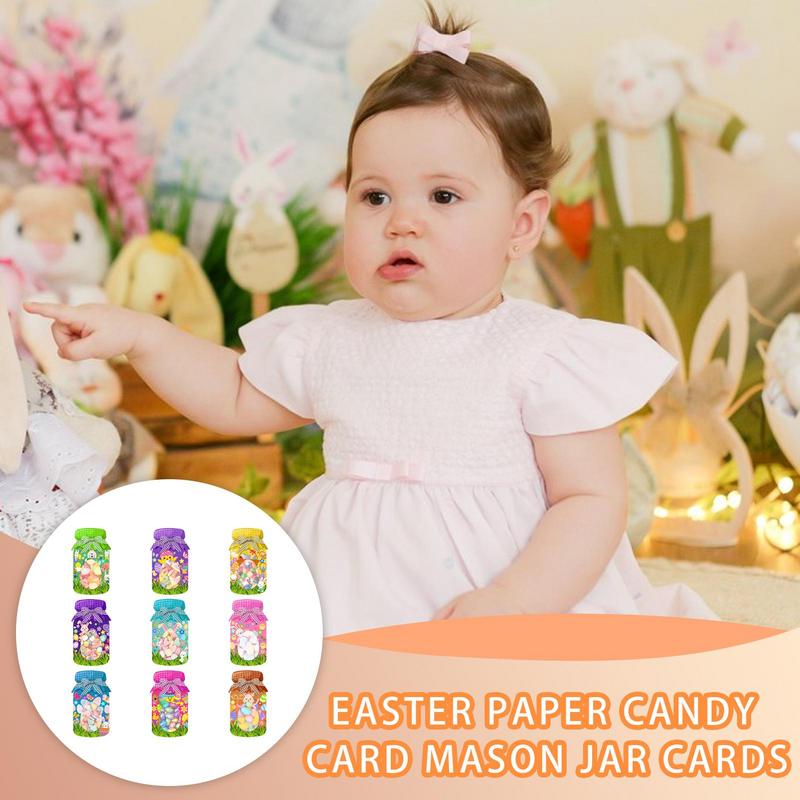 Easter Cards For Kids Bunny Greeting Cards 18 Pieces Candy Cards With Sealing Treat Bag Spring Mason Jar Party Favors Spring