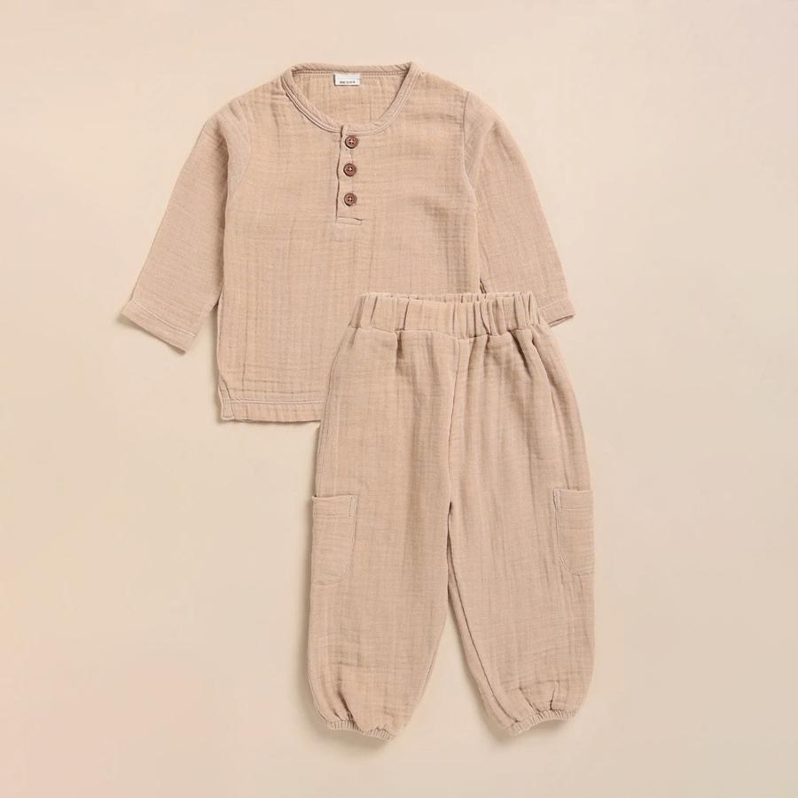 Bio-Baumwolle Baby Junge Kleidung Einfarbige Rundhals-T-Shirt + Hose Frühling Sommer Kinderkleidung Set