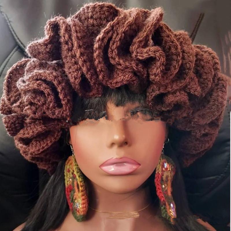 NEW Women Crochet Bucket Hats Y2k Fashion Pleated Ruffles Knitted Hat