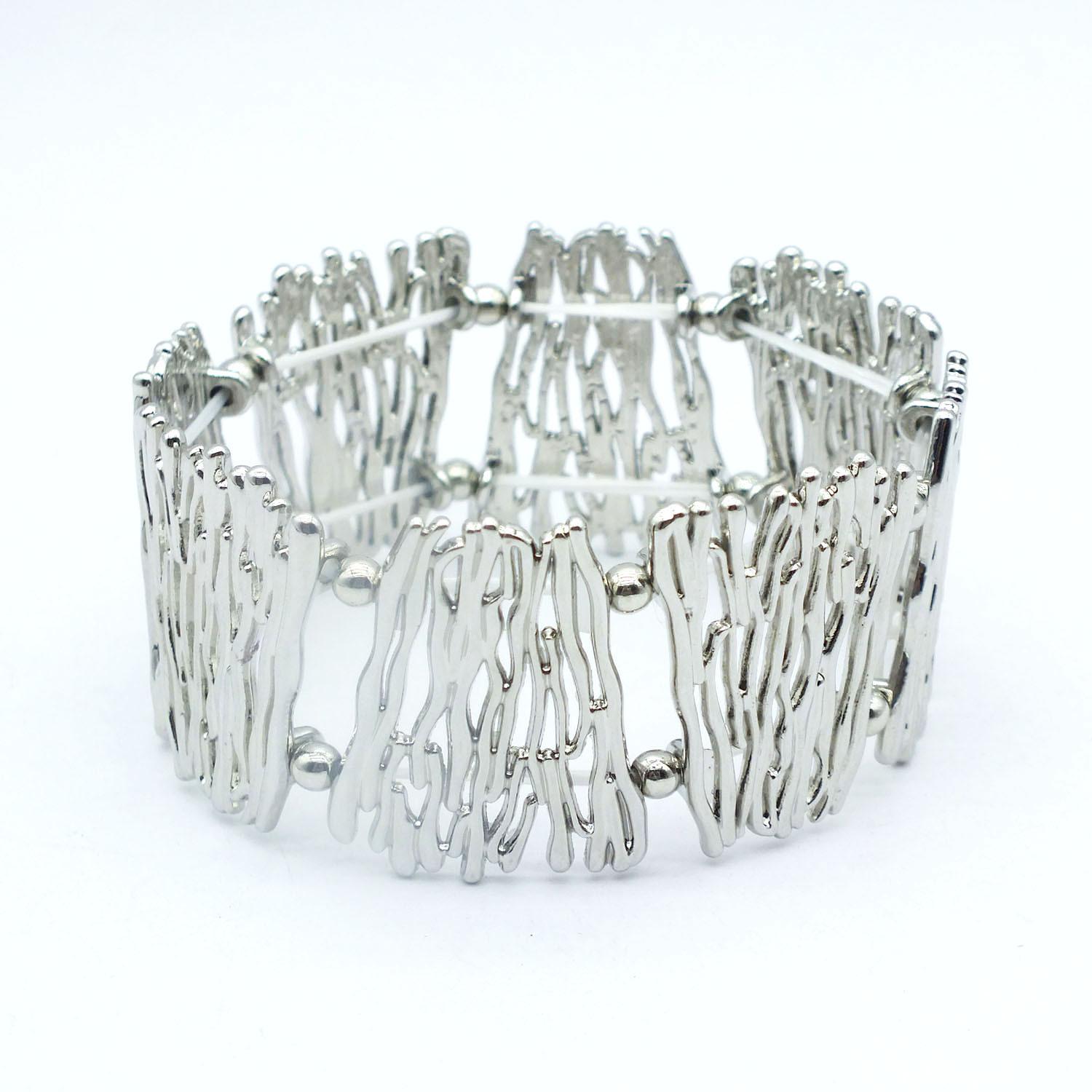 

2026 European and American Fashion Jewelry Women s Hollow Silver Electroplated Elastic Bracelet 18CM серебряный