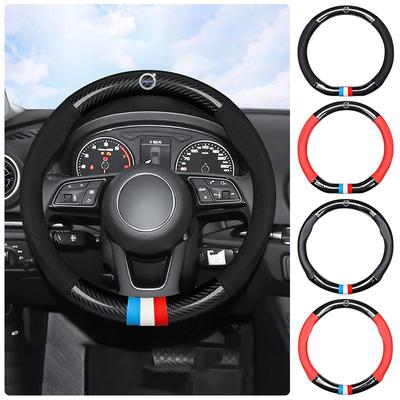 For XC90 XC60 XC70 XC40 V90 V60 V40 C70 C30 S80 1Pcs Leather Carbon Fiber Car Steering Wheel Cover Emblem
