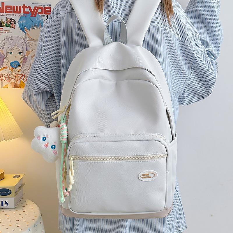 College Style Small Fresh Labeled Soft Girl Student School Bag, Daily Commuting Tutoring Bag, Large Capacity Backpack