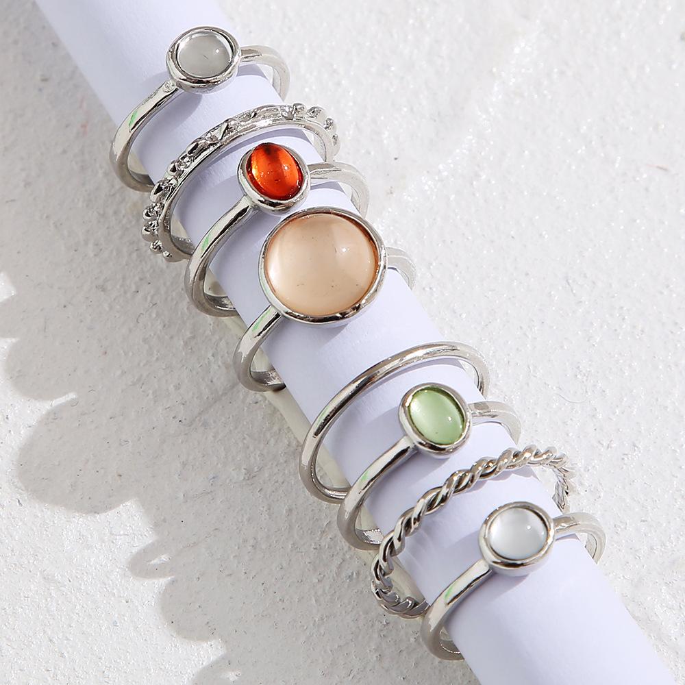 

5pcs Vintage Fashion Irregular Gold Color Tiger Eye Colorful Rhinestone Ring Set for Women Daily Wear Holiday Party Jewelry Gift