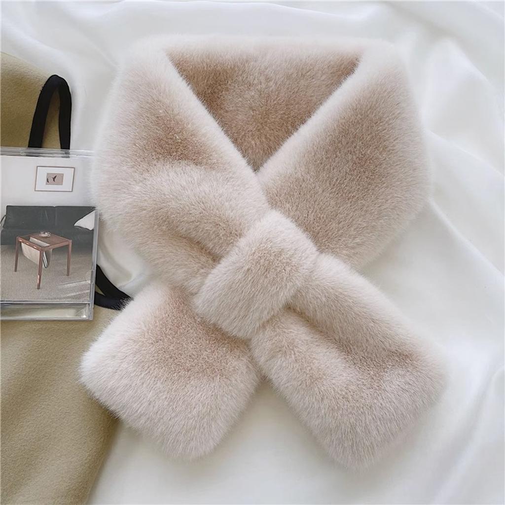 Ladies' Fashion Solid Color Plush Cross Scarf Neck Protector Cute Plush Thick Warm Neck