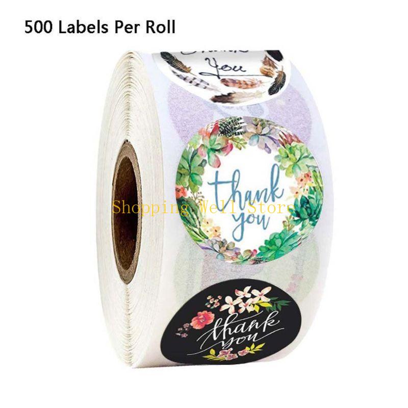 KX4B 500Counts Flower Thanks You Sticker 25mm Adhesive Packaging Labels Thanks You Labels Seal Sticker for Journal Notebook