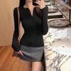 Women Slim Fitted Long Sleeve Button Front Solid Casual Inner T Shirt